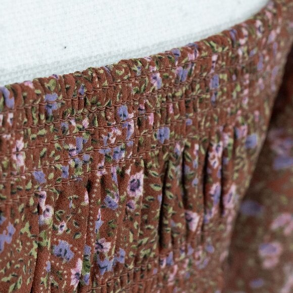 Code x Mode Peasant Dress Milk Maid Liberty Floral Hippie 70s Brown Autumn Maxi - Picture 9 of 15